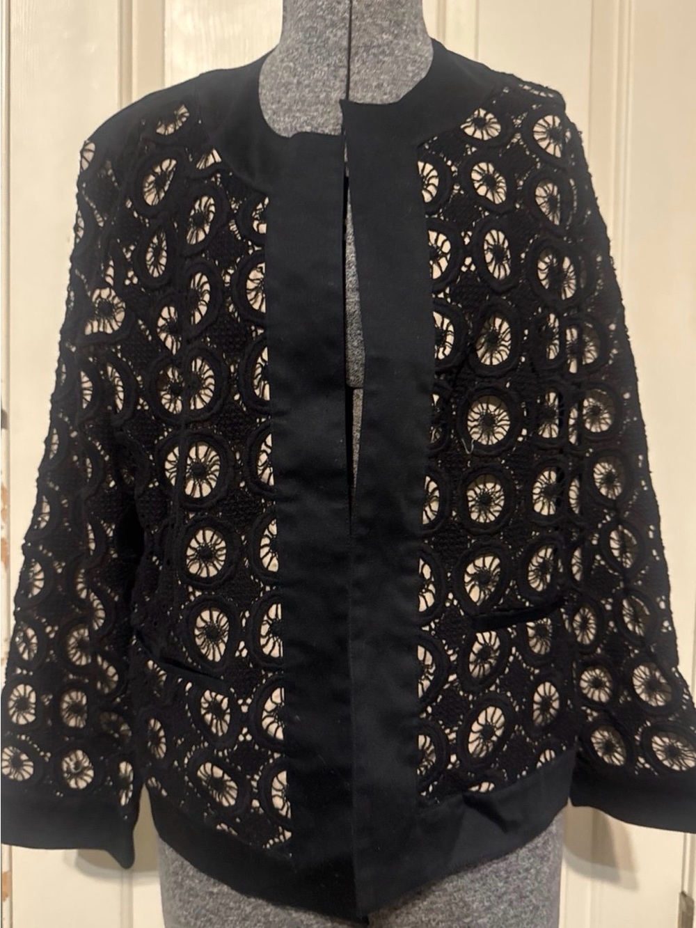 Chico's Black Crochet Openwork Cardigan Jacket